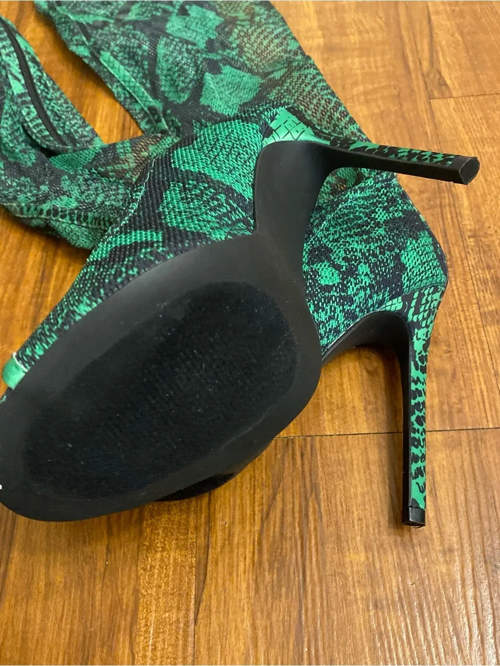 Green Snake-Print Over-the-Knee Stiletto Boots